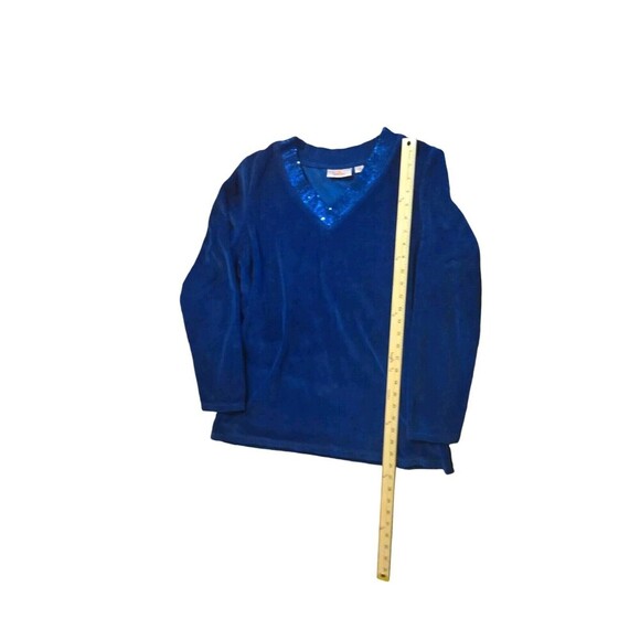 Quaker Factory‎ Blue Velour Medium Pullover Boho Lagen Look Career Jersey - Picture 4 of 6